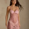 Women Rose Lace Spaghetti Strap Backless Mesh Sexy Short Nighty