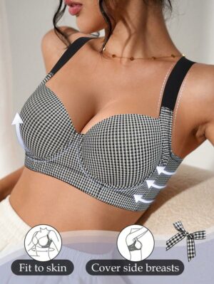 Women's Black Wire Rim Casual Comfortable Gather Push-Up Bra