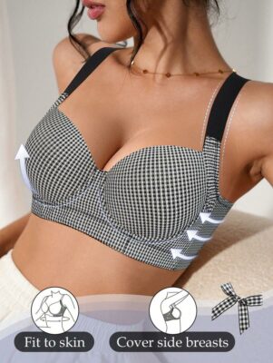 Women's Black Wire Rim Casual Comfortable Gather Push-Up Bra