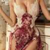 Women's Hollow Chest Nightgown With 3D Burnout Soft Fabric And Lace Mesh Patchwork