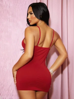 Women's Soft Sexy Ruched Red Babydoll Nighty